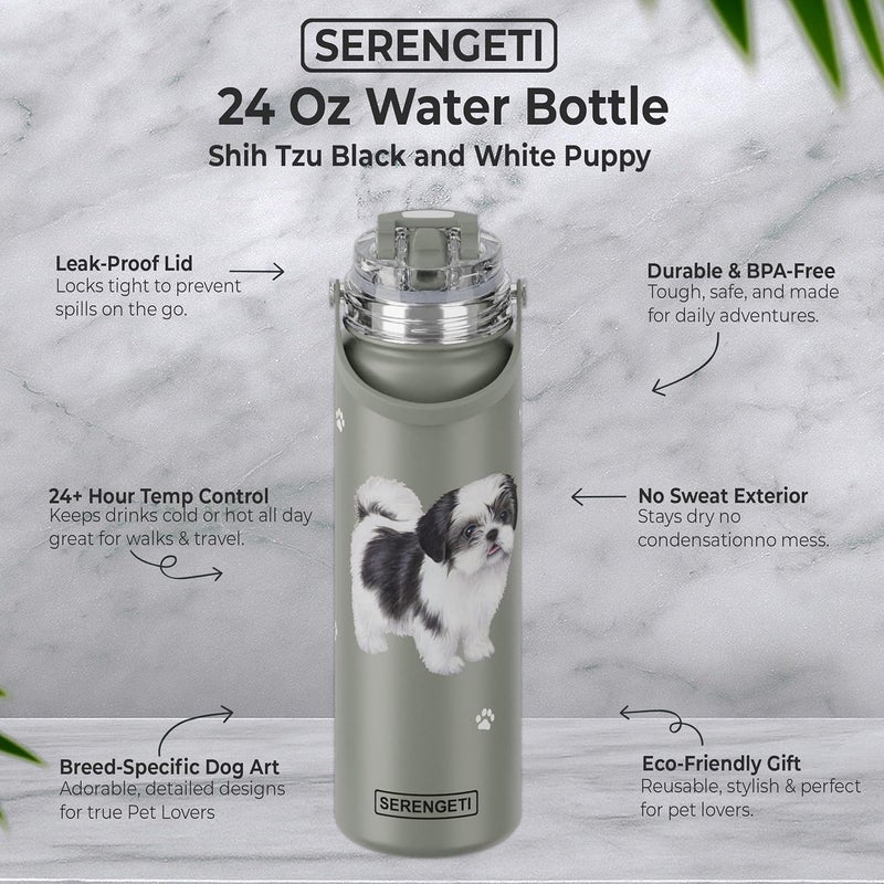 ES Pets SERENGETI 24 Oz Water Bottle Stainless Steel with Spill Proof Lid - Double walled Vacuum Insulated water flask - Realistic 3D Print of your favorite dog (Shih Tzu Black) - Image 2